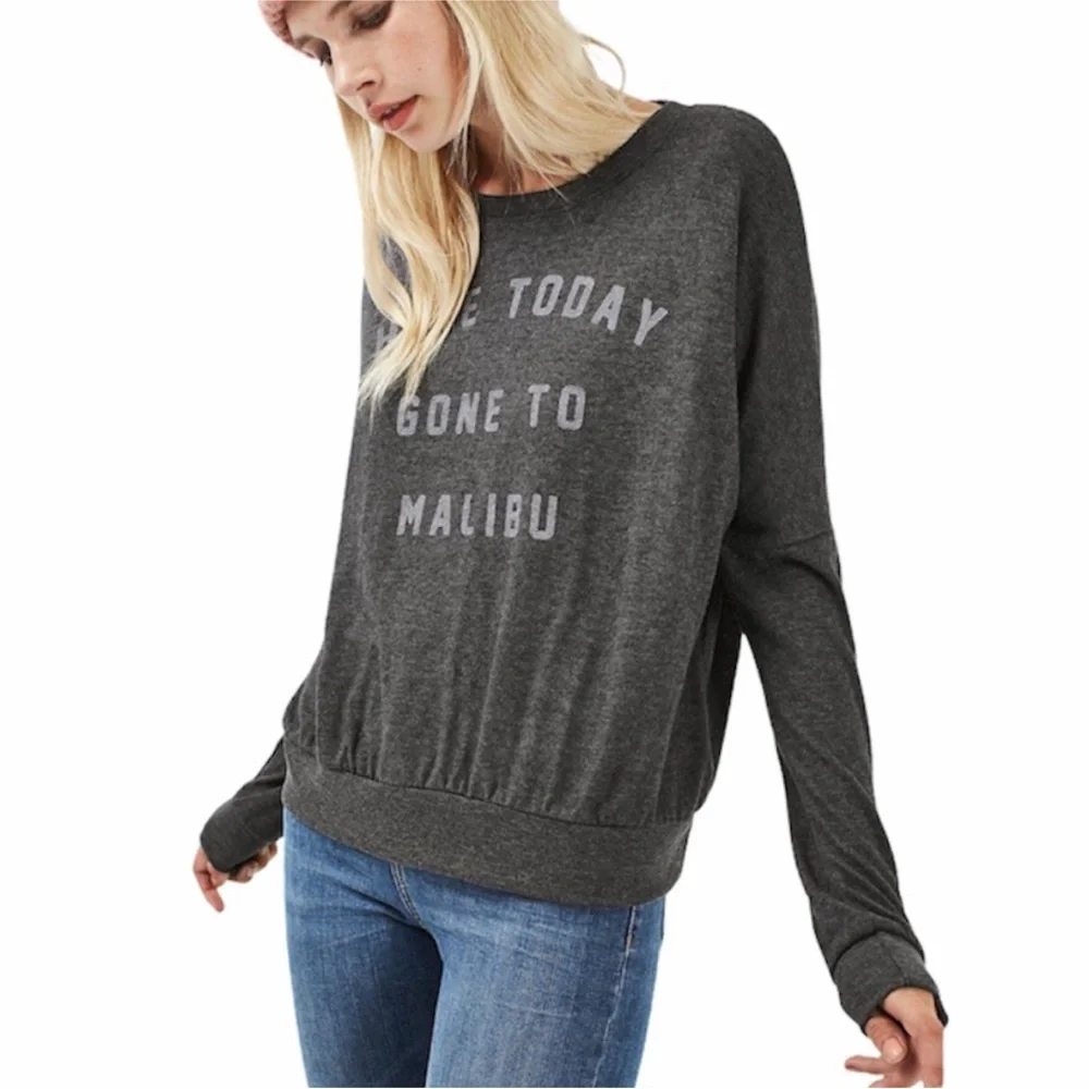 Project Social T Here Today Gone to Malibu XS Gray Pullover Long Sleeve